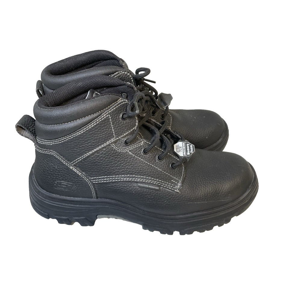 Skechers Work Boots Shoes Men's 13 Black Steel Toe Slip Oil Puncture Resistant